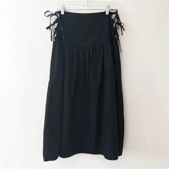 Allina Liu Break Skirt S Onyx Black Midi Tie Sides Lining Cotton Boho - Picture 4 of 7